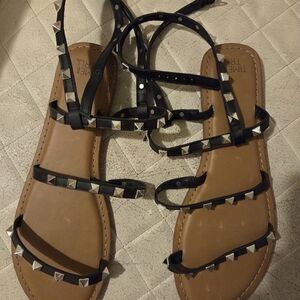 Time and Tru Black Sandals with Silver Studs